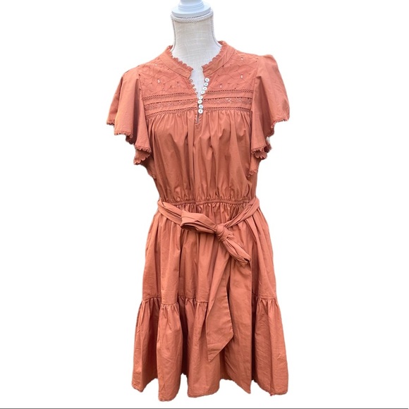Secret Mission Bartolina Ruffled Dusty Orange Dress NWT - Picture 5 of 10
